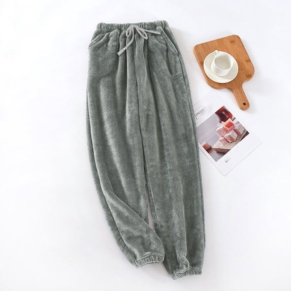 Miluxas Mens Plush Warm Pajama Pants, Fluffy Soft Fleece Sleep Pant with Pockets Lounge Pj Bottoms for Men Gray L(L)