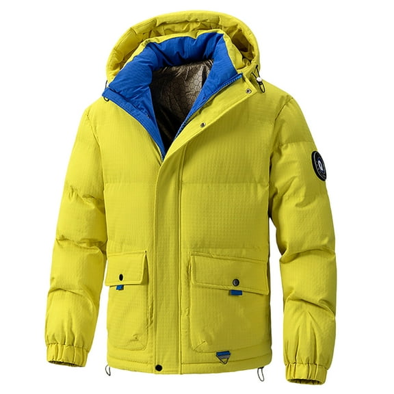 Miluxas Mens Puffer Jacket Winter Warm Lightweight Puffy Coats Waterproof Long Sleeve Zip Up Quilted Parka Jackets Yellow
