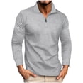thumbnail image 1 of Miluxas Mens Quarter Zip Pullover Ribbed Sweater Long Sleeve Mock Neck Lightweight Knit Shirt Casual Fall Winter Top Gray, 1 of 6