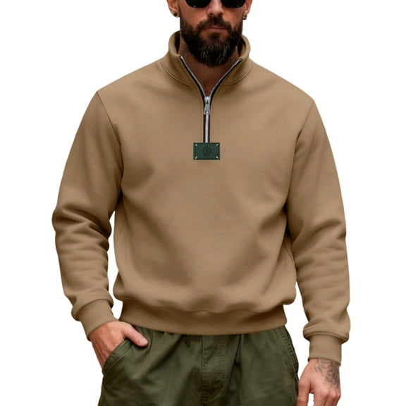Miluxas Mens Quarter Zip Pullover Sweaters Casual Slim Fit Knit Texture Sweater Khaki
