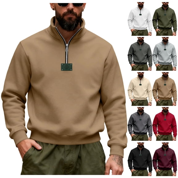 Miluxas Mens Quarter Zip Pullover Sweaters Casual Slim Fit Knit Texture Sweater White