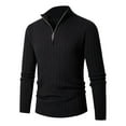 thumbnail image 1 of Miluxas Mens Quarter Zip Pullover Sweaters Mock Neck Slim Fit Lightweight Pullover Waffle Knit Casual Polo Sweater Black, 1 of 5