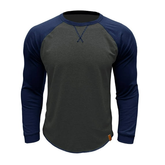 Miluxas Mens Raglan Long Sleeve T Shirt Vintage Color Block Muscle Gym Workout Athletic Shirt Casual Tee Top Dark Blue