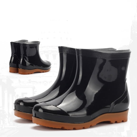 Miluxas Mens Rain Boots Hardwearing Anti-skidding Slip On Waterproof Non-Slip Plastic Rain Boots Rain Ankle Boots Black 7(39)