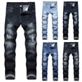 thumbnail image 1 of Miluxas Mens Ripped Jeans,Distressed Destroyed Slim Fit Straight Leg Denim Pant with Holes Navy, 1 of 9