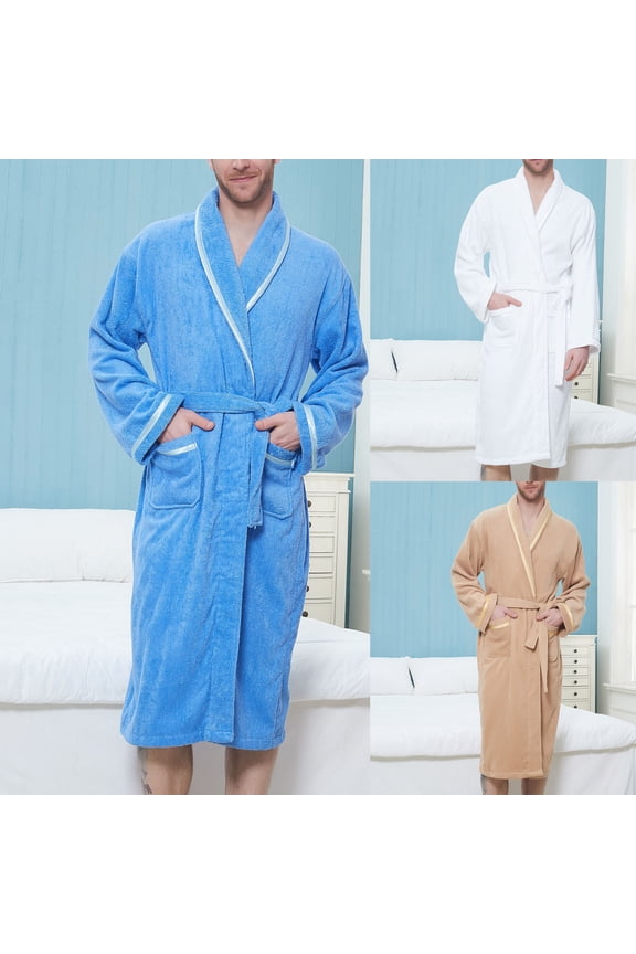 Mens Robe, Luxury Plush Fleece Mens Bathrobe, Spa Bath Robe for Men White