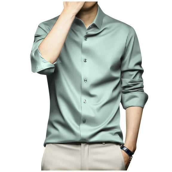 Miluxas Mens Satin Silk Dress Shirt Long Sleeve Button Down Luxury Business Party Prom Shirts Mint Green 4(M)