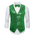thumbnail image 1 of Miluxas Mens Sequins Vest formal/Leisure V-neck Shiny Waistcoat Bowtie Set Prom Party Tuxedo Green, 1 of 3