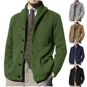 MILUXAS Mens Shawl Collar Cardigan Sweater Button Down Textured Knit Sweaters Casual Chunky Cardigan with Pockets Navy XL(XL)