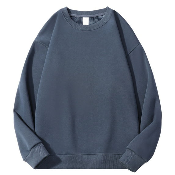 Miluxas Mens Sherpa Fleece Lined Sweatshirt Crewneck Basic thermal Pullover Tops Winter Thick Heavyweight Warm Sweater Shirts Dark Blue