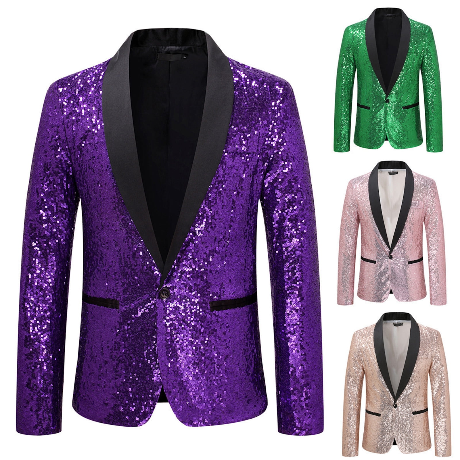Miluxas Mens Shiny Sequin Blazer Clearance One Button Suit Jacket Shawl Lapel Tuxedo Party Dinner Prom Purple 10 XL Walmart