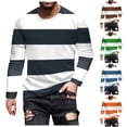 thumbnail image 1 of Miluxas Mens Shirt Striped Cotton Spandex Crewneck Long Sleeve Basic Pullover Stripe Casual Crew Tee Shirt Orange, 1 of 5