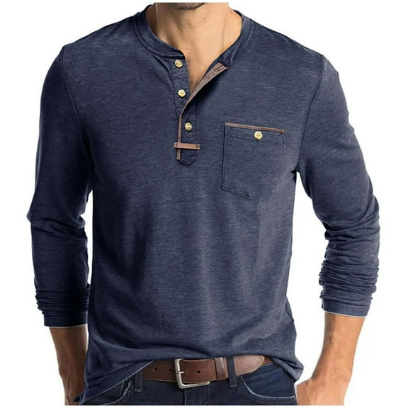 Miluxas Mens Shirts Classic Long Sleeve thermal Button Shirt with Pocket Dark Blue XL(XL)