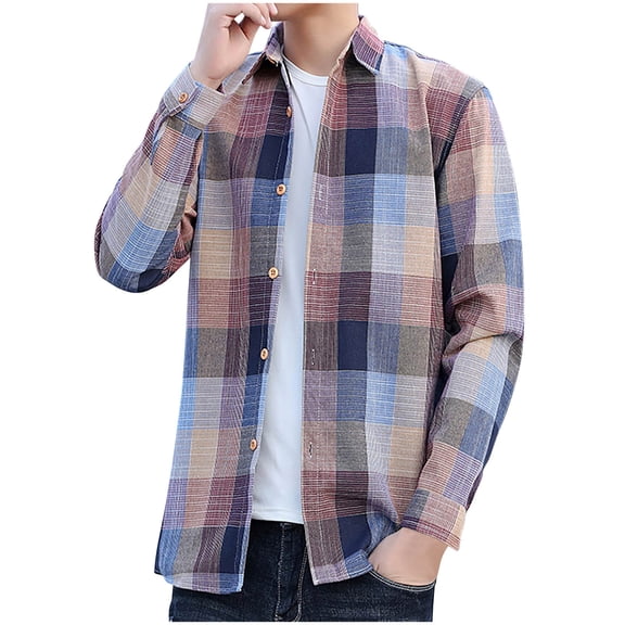 Miluxas Mens Shirts Long Sleeve Lightweight Plaid Shirt Casual Button Down Shirts Jacket Red