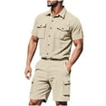 thumbnail image 1 of Miluxas Mens Short Sets 2 Piece Outfits Casual Outdoor Work for Everyday Wear Sports Activities Summer Set Beige XL(XL), 1 of 9