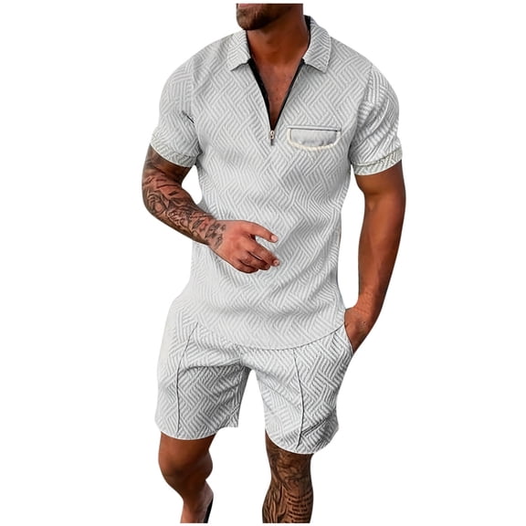 Miluxas Mens Short Sets 2 Piece Outfits Polo Shirt Fashion Summer Tracksuits Casual Set Short Sleeve and Shorts Set for Men White