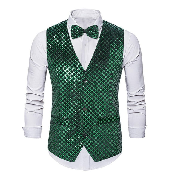 Miluxas Mens Silk Lapel/Shawl Collar Vest Tie Sleeve Holder Set formal/Casual Paisley Vests Wedding Tuxedo Waistcoat Green