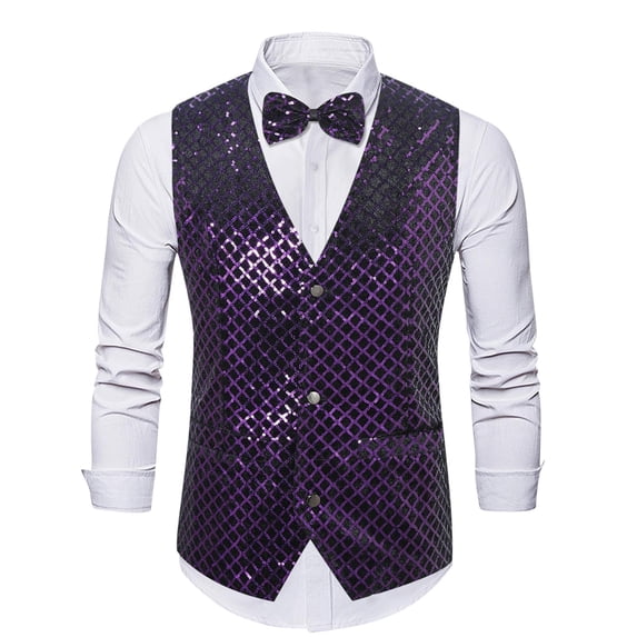 Miluxas Mens Silk Lapel/Shawl Collar Vest Tie Sleeve Holder Set formal/Casual Paisley Vests Wedding Tuxedo Waistcoat Purple