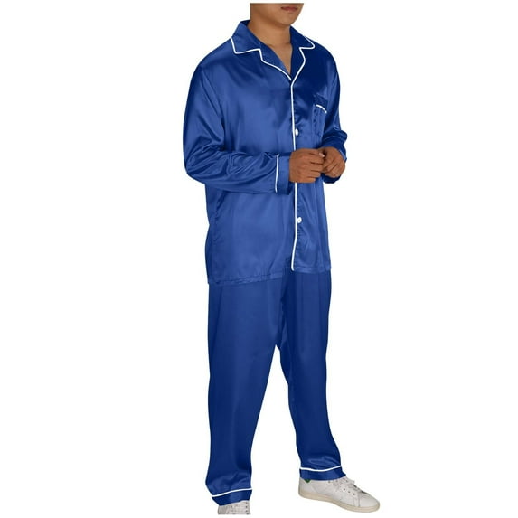 Miluxas Mens Silk Pajamas Set , Long Sleeve Satin Pajamas for Men Sleepwear Button Down Pjs Set Two-piece