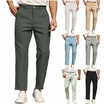 Miluxas Mens Slacks Straight Fit Golf Pants Elastic Waist Dress Pants Lightweight Stretch Casual Business Work with More Pockets White
