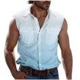 thumbnail image 1 of Miluxas Mens Sleeveless Button Down Shirts Summer Beach Basic Tank T-Shirt Tops Light Blue-A S, 1 of 5
