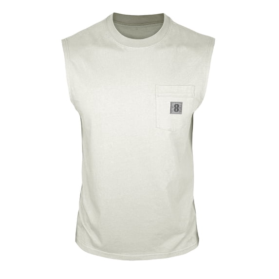 Miluxas Mens Sleeveless Tank Tops Workout Cut off Shirts Muscle Gym T Shirts with Pocket White L(L)