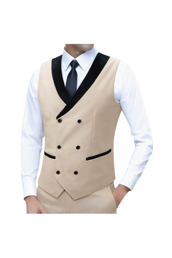 Mens Slim Fit Dress Vest - formal Turn Down Collar Premium Button Down Waistcoat Beige XXXL(XXXL)