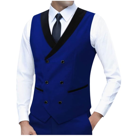 Miluxas Mens Slim Fit Dress Vest - formal Turn Down Collar Premium Button Down Waistcoat Blue XXL(XXL)