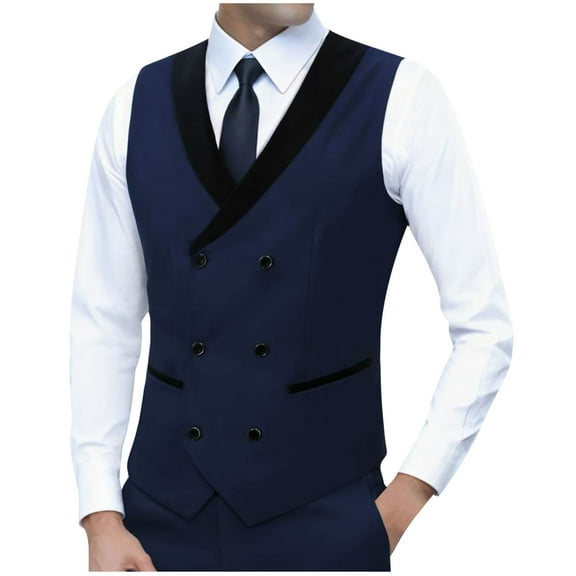 Miluxas Mens Slim Fit Dress Vest - formal Turn Down Collar Premium Button Down Waistcoat Dark Blue S(S)