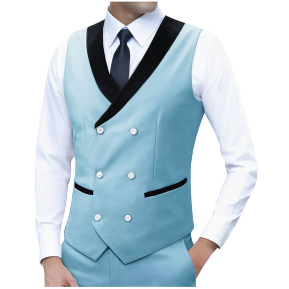 Miluxas Mens Slim Fit Dress Vest - formal Turn Down Collar Premium Button Down Waistcoat Sky Blue XXL(XXL)