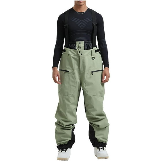 Miluxas Mens Snow Bibs Ski Pants Softshell Waterproof Insulated Ripstop Snowboarding Overalls Winter Green