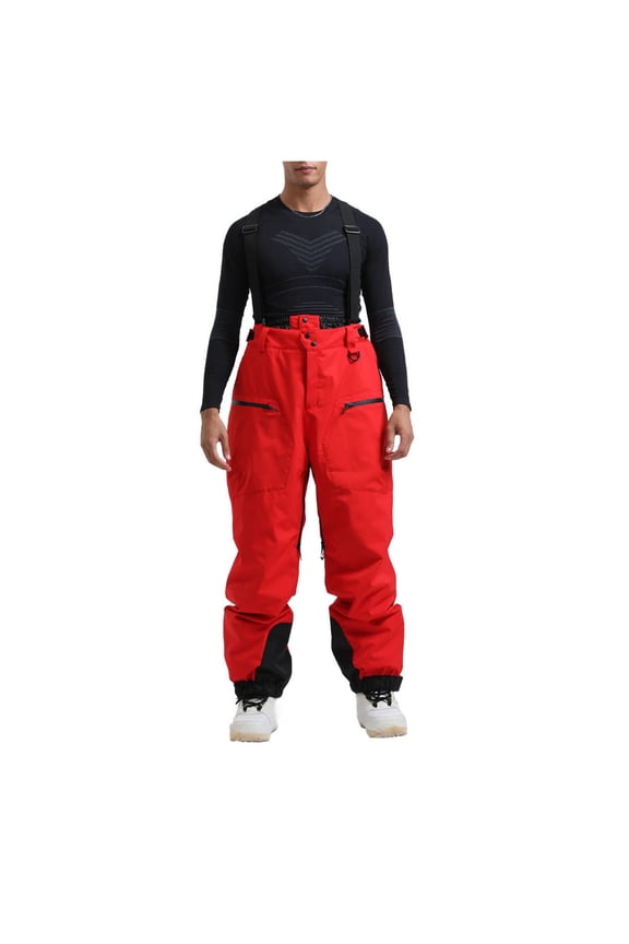 Mens Snow Bibs Ski Pants Softshell Waterproof Insulated Ripstop Snowboarding Overalls Winter Red