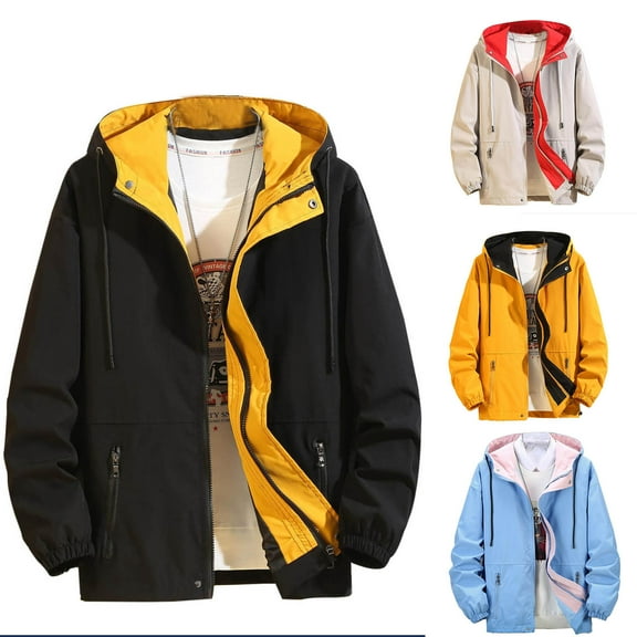 Miluxas Mens Softshell Jacket Fleece Lined Windbreaker Color Block Rain Coat Waterproof Hooded Jackets for Hiking Yellow