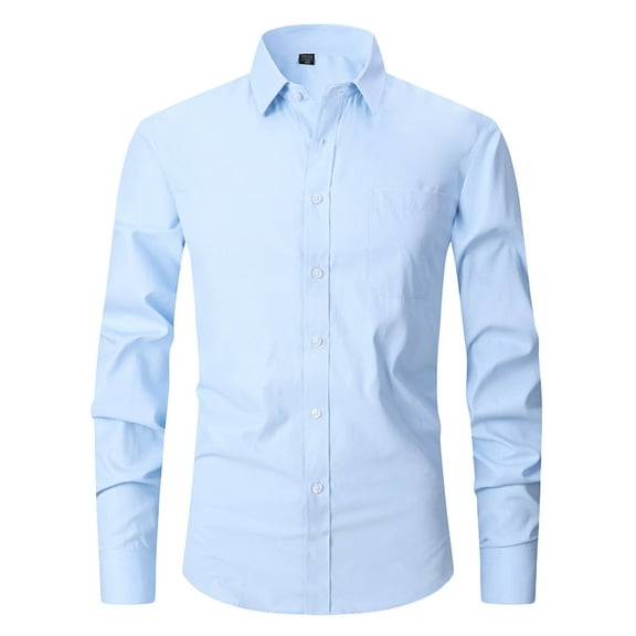 Miluxas Mens Solid Oxford Shirt Long Sleeve Dress Shirt Work Casual Button Down Shirts with Pocket Light Blue