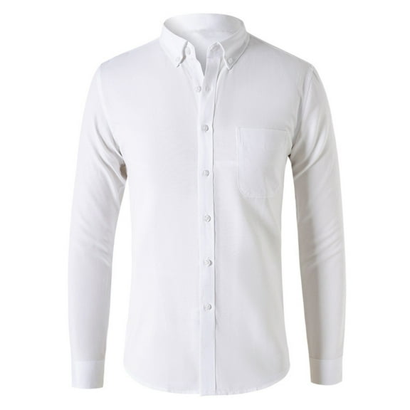 Miluxas Mens Solid Oxford Shirt Long Sleeve Dress Shirt Work Casual Button Down Shirts with Pocket White