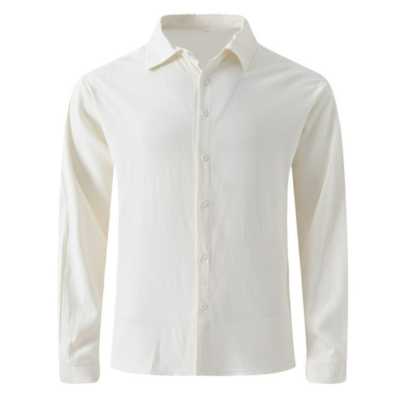 Miluxas Mens Solid Oxford Shirt Long Sleeve Dress Shirt Work Casual Button Down Shirts with Pocket White