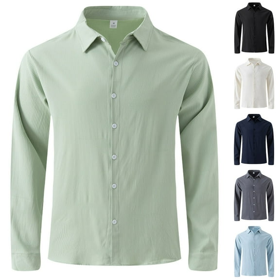 Miluxas Mens Solid Oxford Shirt Long Sleeve Dress Shirt Work Casual Button Down Shirts with Pocket White