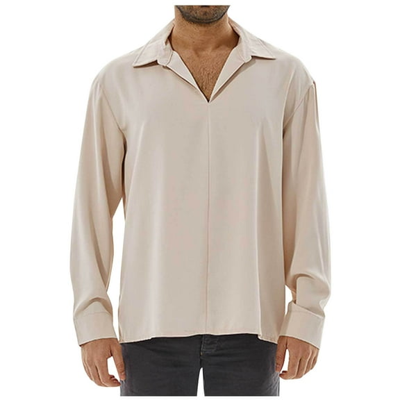Miluxas Mens Solid Slim Fit Long Sleeve Mandarin Collar Dress Shirts Beige