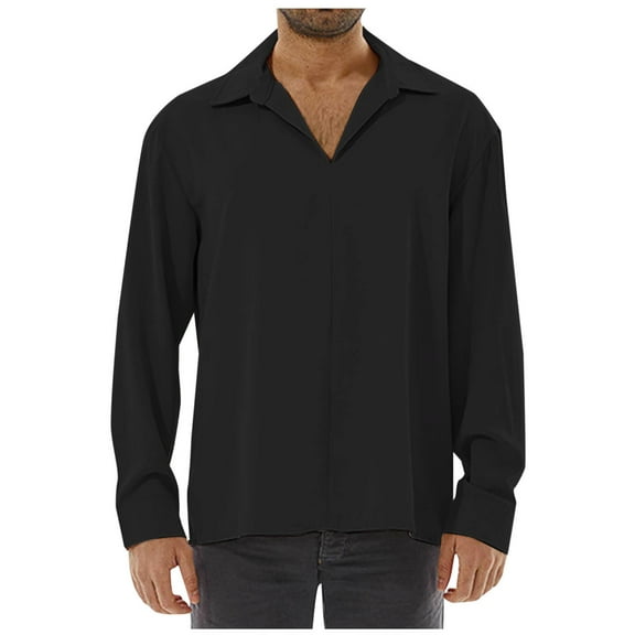 Miluxas Mens Solid Slim Fit Long Sleeve Mandarin Collar Dress Shirts Black