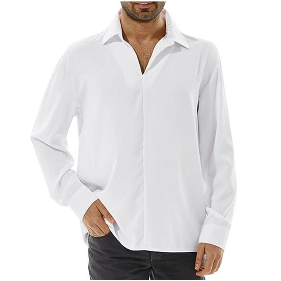 Miluxas Mens Solid Slim Fit Long Sleeve Mandarin Collar Dress Shirts White
