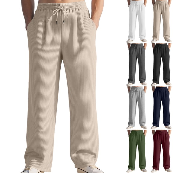 Miluxas Mens Striped Sweatpants Baggy Wide Leg Casual Pants Loose fit with Elastic Waist and Pockets White
