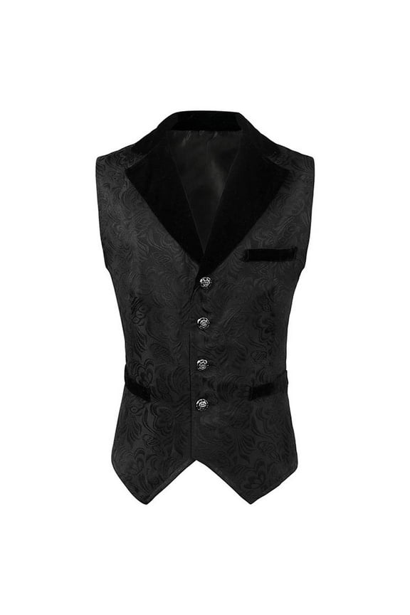 Mens Suit Vest Paisley Floral Victorian Vests Gothic Steampunk formal Waistcoat Tuxedo Vests with Notched Lapels Black 8(XL)