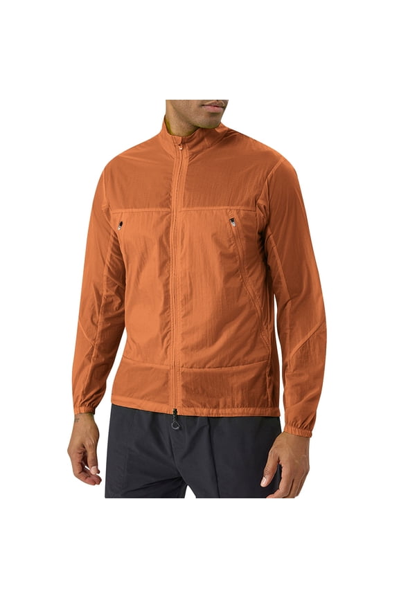 Mens Sun Jacket UPF 50+ Clothes Full Zip UV Protection SPF Cooling Lightweight Summer Athletic Track Fishing Outwear Orange