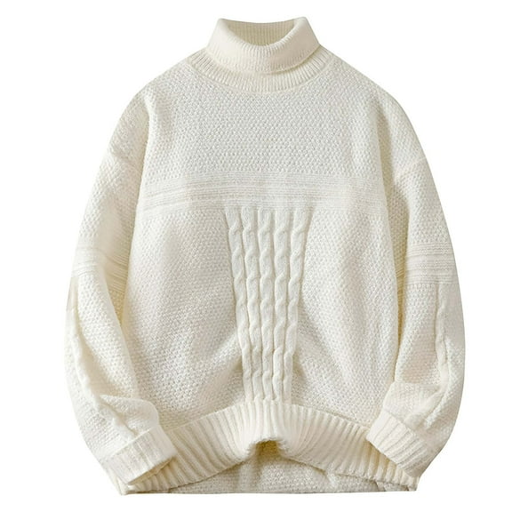 Miluxas Mens Sweater Crewneck Cable Knit Pullover Sweater Casual Twist Textured Sweaters White