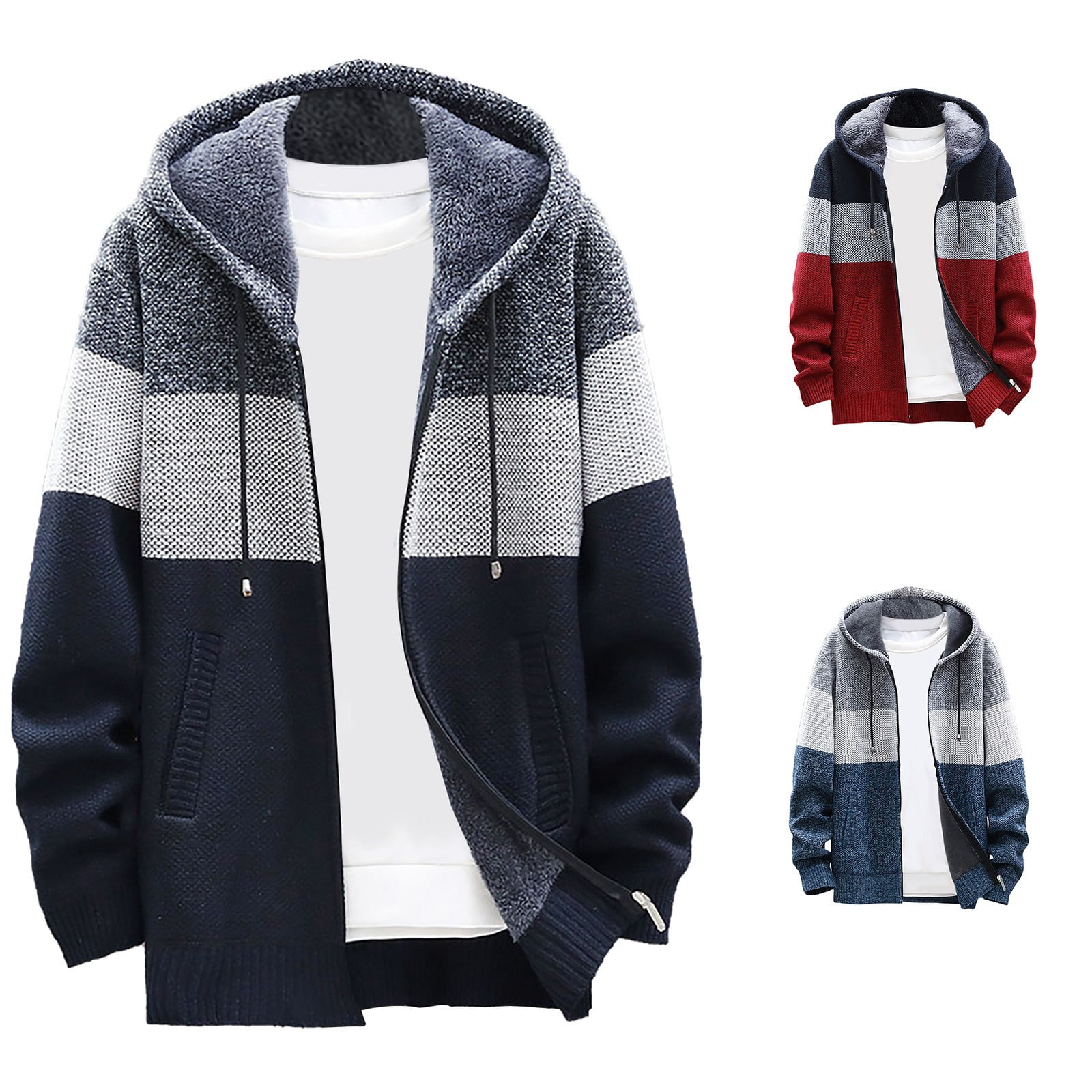 Miluxas Mens Sweater Jackets Casual Stand Collar Knitted Sweater ...
