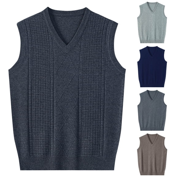 Miluxas Mens Sweater Vest Wool Blended Knitted Vest Sweaters V-Neck Sleeveless Pullover Vests Light Gray