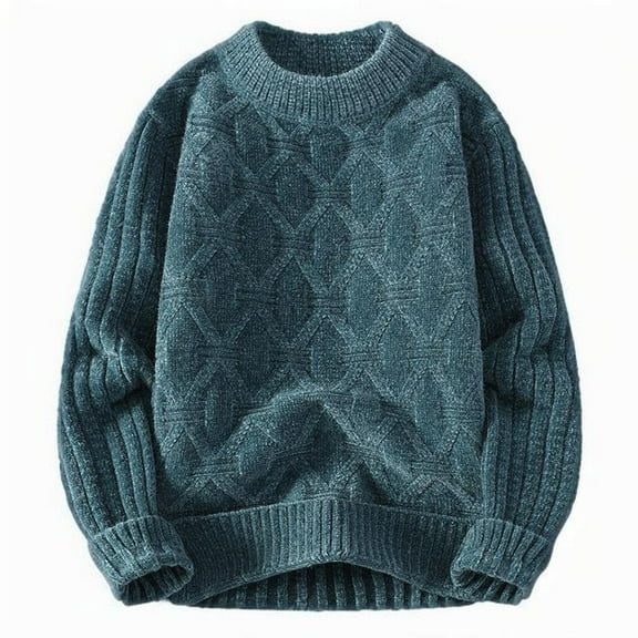 Miluxas Mens Sweaters Casual Cable Knit Pullover Sweater Crewneck Twist Sweaters Green