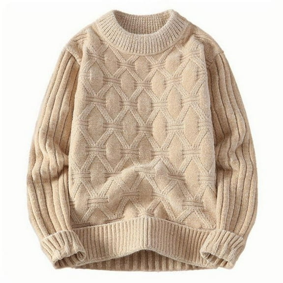 Miluxas Mens Sweaters Casual Cable Knit Pullover Sweater Crewneck Twist Sweaters Khaki