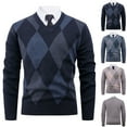 thumbnail image 1 of Miluxas Mens Sweaters Casual V Neck Ribbed Knit Slim Fit Long Sleeve Argyle Pullover Navy XL(XL), 1 of 4