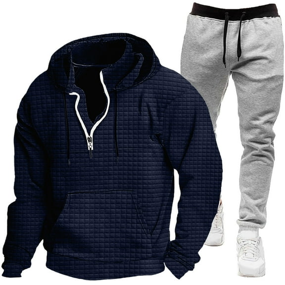 Miluxas Mens Sweatsuits 2 Piece Set Cotton Tracksuit Hoodies and Sweapants Set with Pockets Fleece Jogging Suits Plus Size Sweat Suit Brown